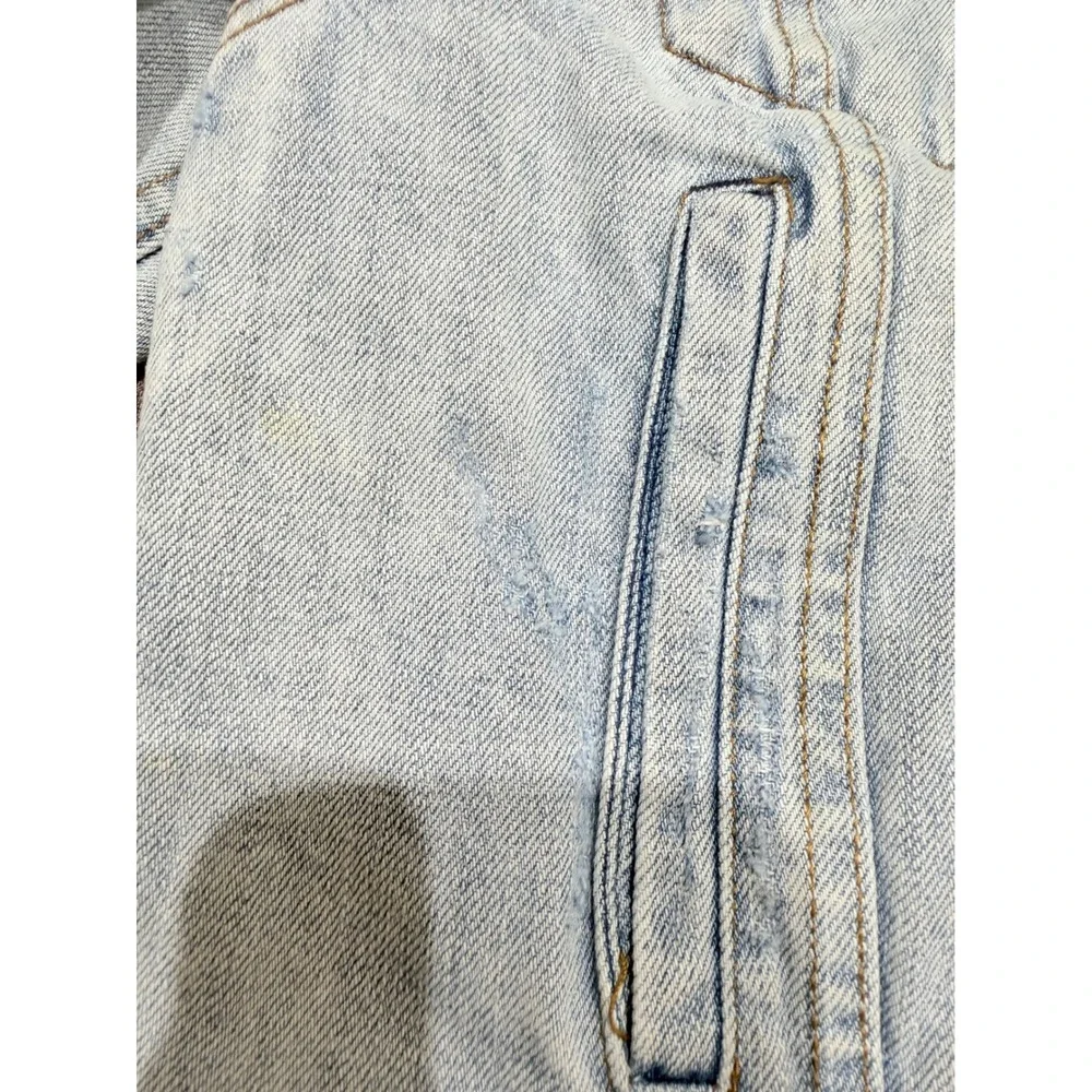 Free People Light Wash Denim Jacket Paisley Quilted Back Panel XS/S Boho Trucker - Picture 8 of 13